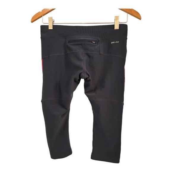 NIKE Navy Blue Running Crop Leggings Dri Fit Sz Med Orange Reflective Stripe - Picture 5 of 11